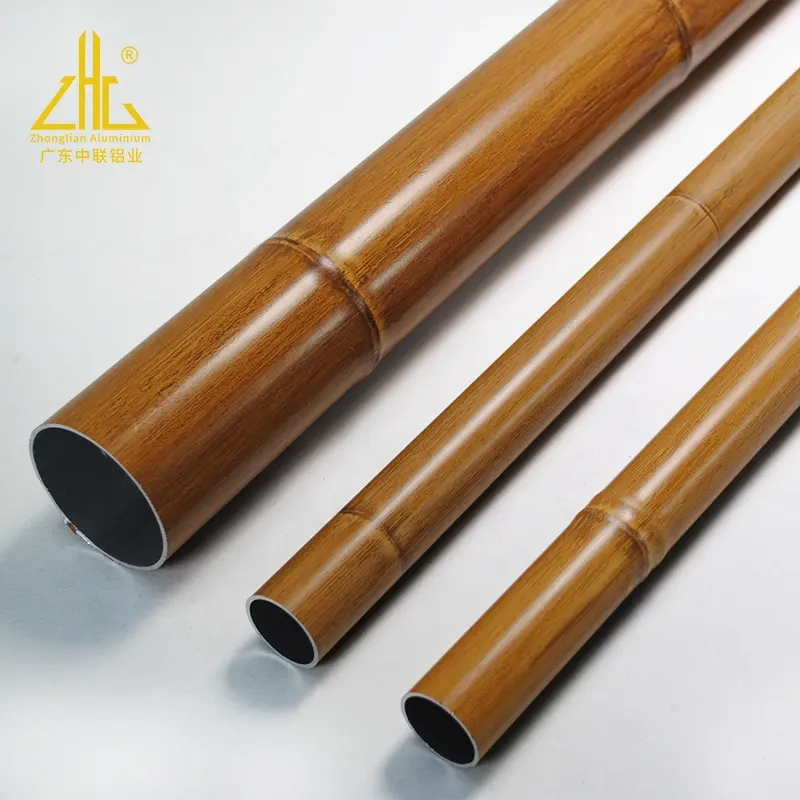 6063 6061 serbuk kayu Finish pola bambu tabung bulat aluminium