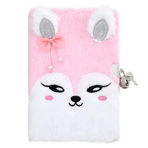 Pink Fox Diary with lock and keys Plush Diary Fuzzy Secret Diary Journal with lock for Writing Drawing Lined Notebook Gifts