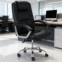 Chaise de direction ergonomique et confortable en cuir PU, tissu et base en métal pour salon et café