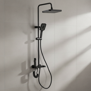 Miscelatore <span class=keywords><strong>Doccia</strong></span> Nero in Ottone con Doppia Maniglia, Acqua Calda e Fredda, Finitura Cromata Lucida, Getto Spray Morbido con Pausa, Cartuccia in Ceramica - Product Image 1