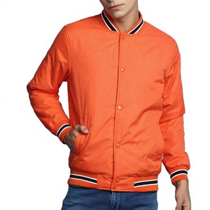 Chaqueta Bomber Naranja para Hombre, Chaqueta Varsity de Lona, Cuello Alto, Cierre de Cremallera, Ropa de Invierno Informal - Product Image 2