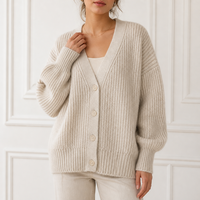 Cardigan en laine personnalisé pour femme, col en V, rouge foncé, boutonné devant, coupe ample et décontractée, manches longues, style vintage, respirant, fabrication OEM ODM