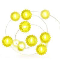 Guirnalda de Luces LED de Primavera/Verano, 20 Piezas, Decoración de Girasoles de Cobre, Funciona con Pilas, Luz Blanca Cálida
