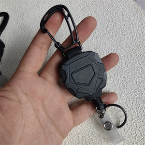 Factory wholesale black steel wire rope fishing carabiner <b>clips</b>, printable logo heavy-duty badge <b>clips</b>, easy-pull backpack - Product Image 2