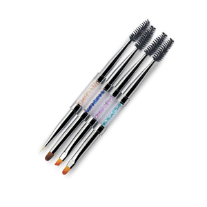 Pinceau à ongles double embout en poils synthétiques, manche en plastique, pinceau incliné plat pour la peinture au gel et la manucure - Product Image 1