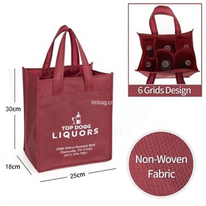 Wholesale 6 Bottle Sturdy Non <b>Woven</b> Wine <b>Bag</b> with Long Handle and Letter Pattern Custom Logo - Product Image 2