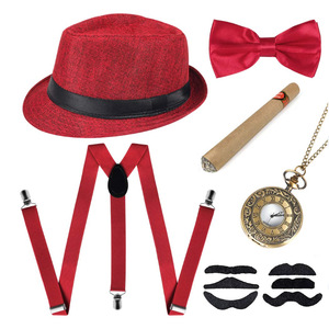 Ensemble d'accessoires pour homme des années <span class=keywords><strong>1920</strong></span> : Chapeau Fedora, Bretelles, Brassards, Nœud papillon à nouer, et Oreilles – Kit de déguisement - Product Image 5
