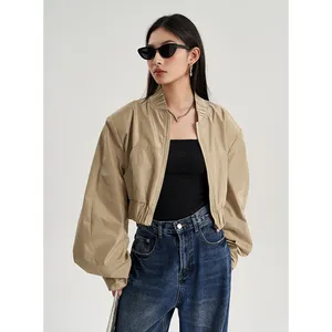 Low Price Khaki Bule Coat Women Women&#39;s Coats Formal Suits Fashionable Collar Zip Short Baseball Jacket Woven Long Standard