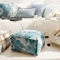 Pouf ottoman en jacquard à motif de feuilles de palmier tropicales, coussin de siège carré doux, repose-pieds pour salon, chambre à coucher, balcon, style bohème floral