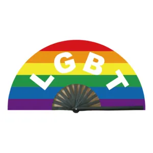 Big Clack Large 33Cm Benutzer definierter Logo-Druck Oxford Satin Stoff Seide Bambus Hand Falt fächer Rave Rainbow Fan