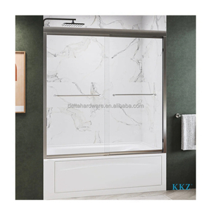 Hecho en China Níquel cepillado Baño Fusión Enmarcado Ducha deslizante doble 5/16 "Kit de recinto de puerta de vidrio templado transparente - Product Image 2