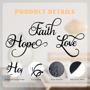 ชุดตกแต่งผนังโลหะ 3 ชิ้น <span class=keywords><strong>ลา</strong></span>ยคำว่า “ศรัทธา ความหวัง ความรัก” ตัวอักษรสีดำ สร้างแรงบันดาลใจ ตกแต่งบ้าน ตกแต่งห้องสไตล์สวยงาม - Product Image 6