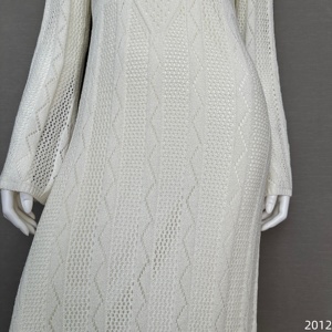 Vestido de Novia de Lujo para Boda en la Playa Maxi Vestido Blanco de Punto Crochet para Mujer Elegante Traje de Manga Larga y Cuello en V para Vacaciones en Resort - Product Image 2