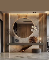 Meuble d'entrée moderne avec miroir rétroéclairé LED, console de rangement pour entrée de maison, table de toilette avec miroir, armoire en bois