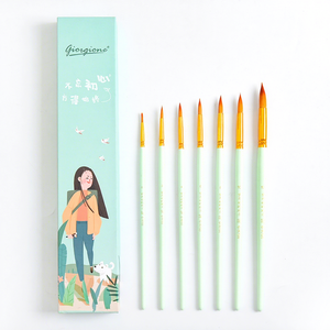 Ensemble de 7 pinceaux de peinture pour artistes Giorgione, poils ronds en nylon avec virole en aluminium jaune et manche en <span class=keywords><strong>bois</strong></span>, emballage en boîte de couleur - Product Image 1