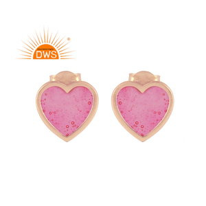 Heart Shape Indian Pink Enamel Stud Earrings Jewelry Wholesale Rose Gold Plated 925 Plain Silver Stud Earrings - Product Image 1