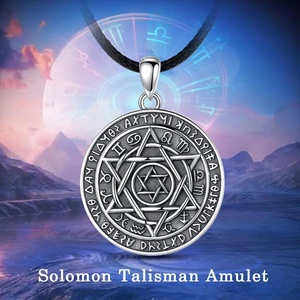 Collana con Ciondolo Talismano di Salomone in Argento Sterling 925, Vintage, Goffrato, Rotondo, per Uomo, Regalo per Matrimonio o Festa - Product Image 5