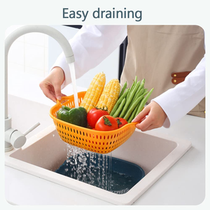Cesta de drenaje de plástico para cocina, de doble capa, multifuncional, apta para lavavajillas, para lavar frutas y verduras - Product Image 4