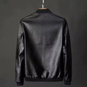 Fashion Trend Personalized Leather Spring Thin Casual Standing Collar Men's Motorcycle Bomber <b>Jacket</b> - Product Image 3