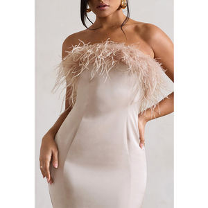 Personalizado de alta calidad sin mangas champán satén pluma ajuste <span class=keywords><strong>Midi</strong></span> <span class=keywords><strong>vestido</strong></span> de avestruz Bodycon mujeres <span class=keywords><strong>Midi</strong></span> <span class=keywords><strong>vestido</strong></span> - Product Image 2