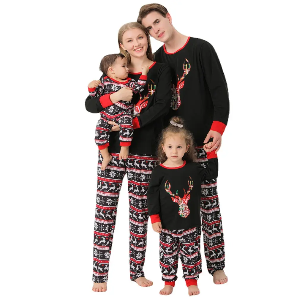 Plain Jongens Familie Kerst Kleding Pyjama Kerst Herten Print Sneeuwvlok Familie Bijpassende Pyjama