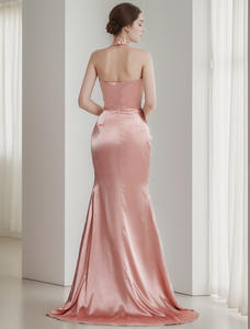 2024 özel şampanya saten zarif ünlü pileli elbise resmi durum seksi yüksek bölünmüş kadın yemeği akşam elbise - Product Image 4