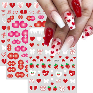 Pegatinas de Uñas 3D con Diseño de Fresas y Letras de Amor para San Valentín 2025, 6 Colores, Corazón Rojo, Decoración de Uñas - Product Image 1
