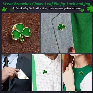 Broches de solapa de Trébol del Día de San Patricio, favores del Día de Patricio, buena suerte, Pin de trébol de tres hojas con tarjetas de bendición