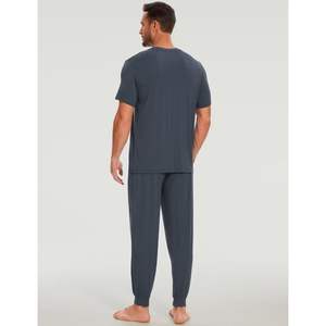 Custom Bamboo Viscose <b>Men's</b> Pajama Set Short Sleeve Solid Color Soft Lounge Wear Sleepwear Loungewear <b>Mens</b> <b>Pj</b> Sets - Product Image 3
