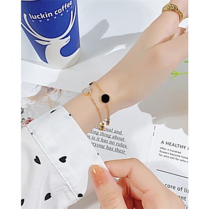 High Quality Black <b>Shell</b> Round Charms Double Layers Stainless Steel Gold Chain <b>Bracelet</b> for Women - Product Image 5