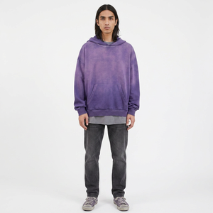 Sudadera con capucha morada con logotipo personalizado, Sudadera con capucha informal de talla grande deportiva vintage lavada con ácido para hombre - Product Image 1