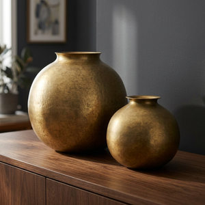 Vase de table en laiton fait main, design minimaliste, finition dorée, ensemble de deux vases décoratifs - Product Image 2
