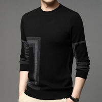 Herbst Herren Jugend O-Ausschnitt Strickpullover Lässiger Langarm Geometrischer Mode-Pullover Atmungsaktive Strickware