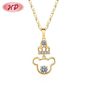 Conjunto de Joyas de Zirconia Chapado en Oro para Mujer, con Diseño de Corona de Oso y Colgante de Oso Hueco, Collar y Pendientes Colgantes, Regalo de Boda - Product Image 5
