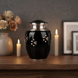Modern Luxury Black Stainless Steel Pet Urn with Paw Print Design for Dogs <b>Square</b> Shape Airtight Memorial <b>Vase</b> - Product Image 2