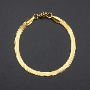 4Mm Flat Snake Chain Armband 18K Gold Plating Vrouwen Mannen Daily Gift Titanium Stalen Sieraden Groothandel Snake Chain armband