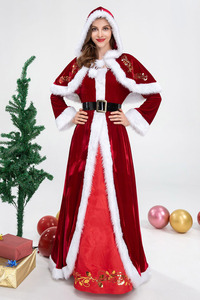 Magnifico <span class=keywords><strong>Costume</strong></span> <span class=keywords><strong>da</strong></span> donna natale abito natalizio lungo della <span class=keywords><strong>regina</strong></span> rossa con scialle con cappuccio per adulti - Product Image 4