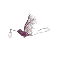 Broche élégante en zircon et perles d'eau douce naturelles, style colibri agile, mode Europe-Amérique, accessoires de vêtements