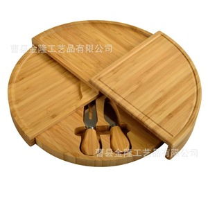 Tabla de queso redonda de bambú Jinlong con bandeja giratoria para aperitivos y uso en picnics - Product Image 3