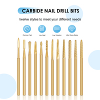 Broca profesional de carburo de 3/32 pulgadas para uñas con revestimiento de oro, broca de eliminación de Gel de cutícula de cono pequeño para Motor sin escobillas de manicura rusa