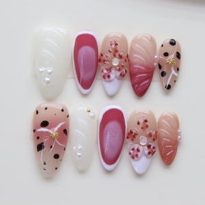 <span class=keywords><strong>Uñas</strong></span> <span class=keywords><strong>Postizas</strong></span> Hechas a Mano con Diseño de Almendras, Flores 3D, Estampado de Leopardo, Degradado de Perlas <span class=keywords><strong>Rosa</strong></span>, Reutilizables, Venta al Por Mayor, Personalizadas OEM - Product Image 3