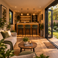 Bar de jardin préfabriqué moderne pour maisons britanniques, pod de divertissement isolé pour l'extérieur avec intérieur personnalisé et installation facile