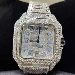 Sky Numericals Montre-bracelet glacée de style Hip Hop pour hommes Cadran en verre plaqué diamant Montre à bande de fenêtre Boîtier en acier inoxydable Carré - Product Image 1