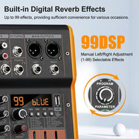 Console de mixage audio miniature professionnelle SONO 4/6 canaux avec effets DSP et interface USB pour téléphone portable, PC, streaming en direct et podcast