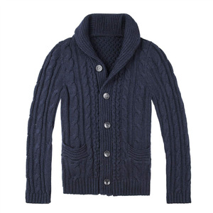 Cardigan en maille torsadée pour homme avec poches, simple boutonnage, pour l'automne et l'hiver, gris, marron, bleu foncé, gris foncé - Product Image 5