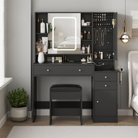 Tocador Moderno de Madera MDF Personalizado con Espejo LED y Cajones Ecológicos para Maquillaje, Ideal para Sala de Estar y Apartamentos