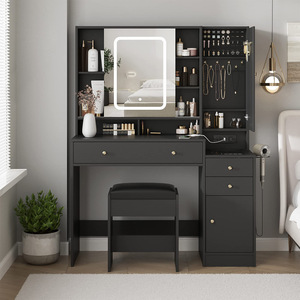 <span class=keywords><strong>Coiffeuse</strong></span> moderne en MDF avec <span class=keywords><strong>miroir</strong></span> <span class=keywords><strong>LED</strong></span> et tiroirs de maquillage écologiques pour chambre à coucher, salon ou appartement - Product Image 1