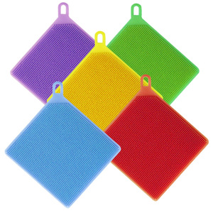 Silicone Dishwashing <b>Brush</b> <b>Round</b> Thickened Kitchen Cloth Coaster Set For Dish Cleaning - Product Image 3