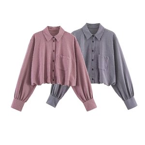 Chemise décontractée à carreaux pour femmes, manches longues, col rabattu, boutons sur le devant, poche pour un usage quotidien - Product Image 1