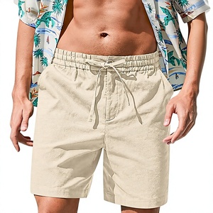 Shorts en coton et lin pour hommes, personnalisables avec logo, vente directe OEM, décontractés, avec cordon de serrage, entrejambe de 7 pouces, extensibles, pour l'été et la plage - Product Image 3